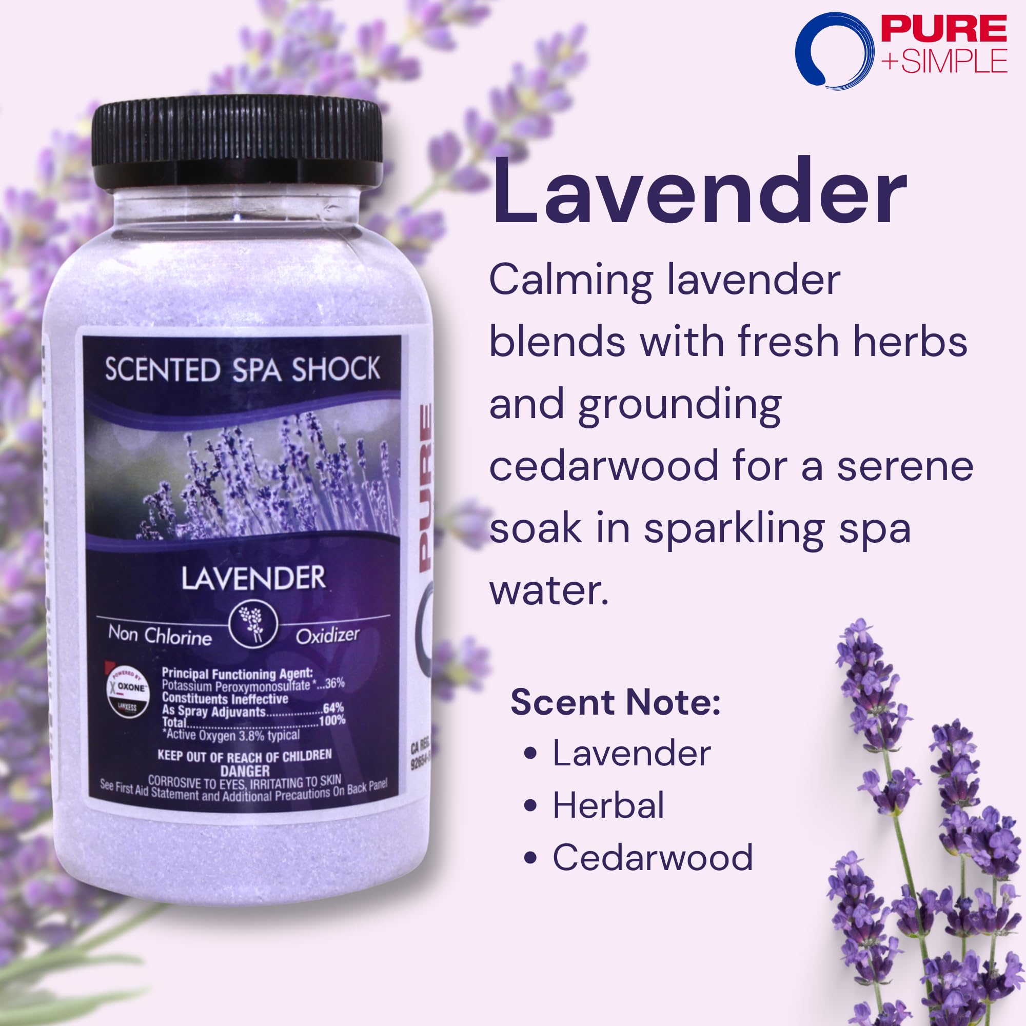 Pouring Pure and Simple Lavender Spa Shock into a hot tub during maintenance