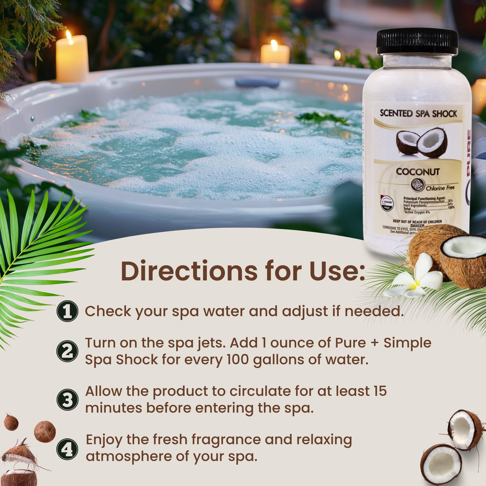 Pure and Simple Spa Water clarity scene demonstrates odor-free, sparkling water