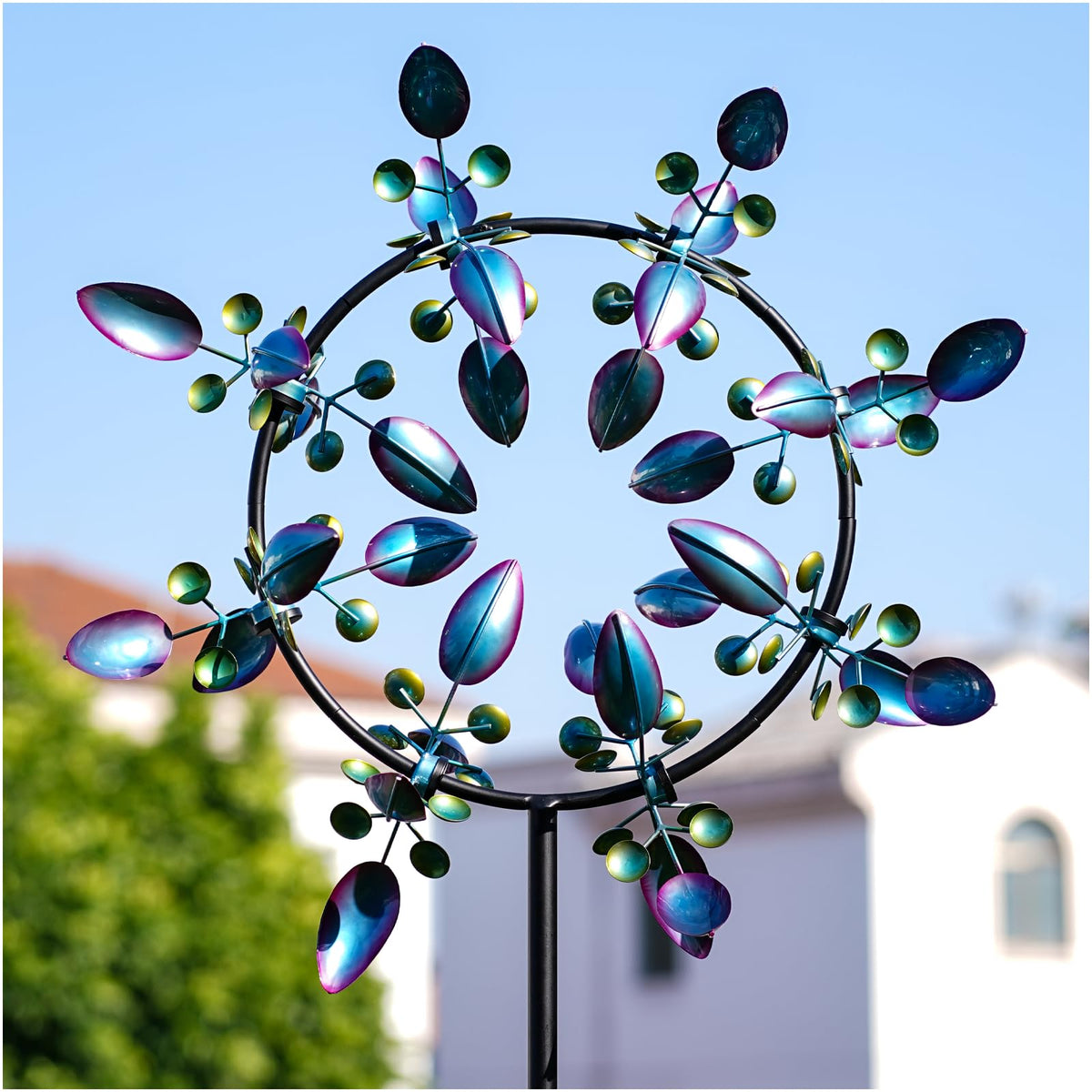 Pure Echo large wind spinner front view showing smooth 360-degree rotation for yard decor