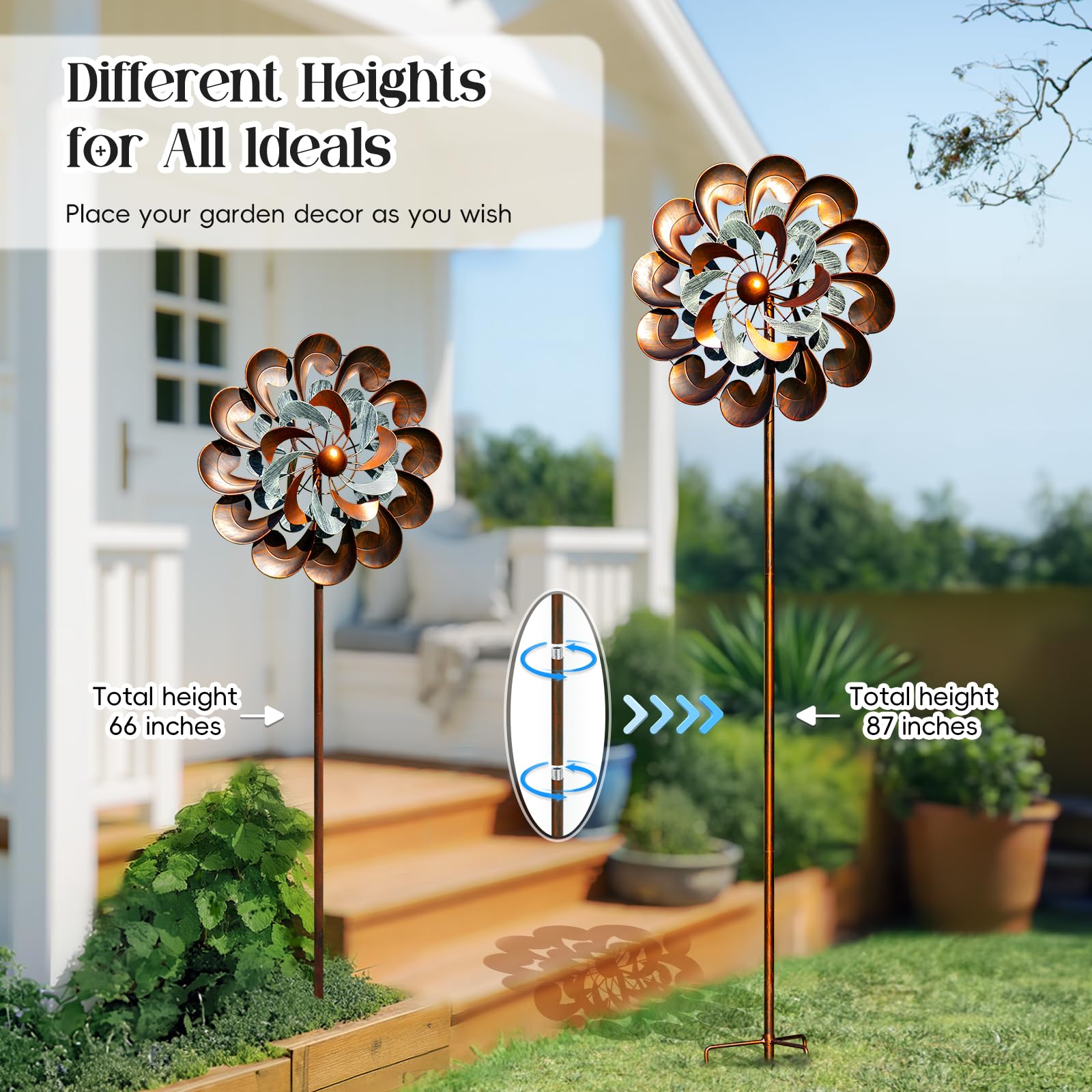 Pure Echo yard art windmill decor enhances garden with motion and color.