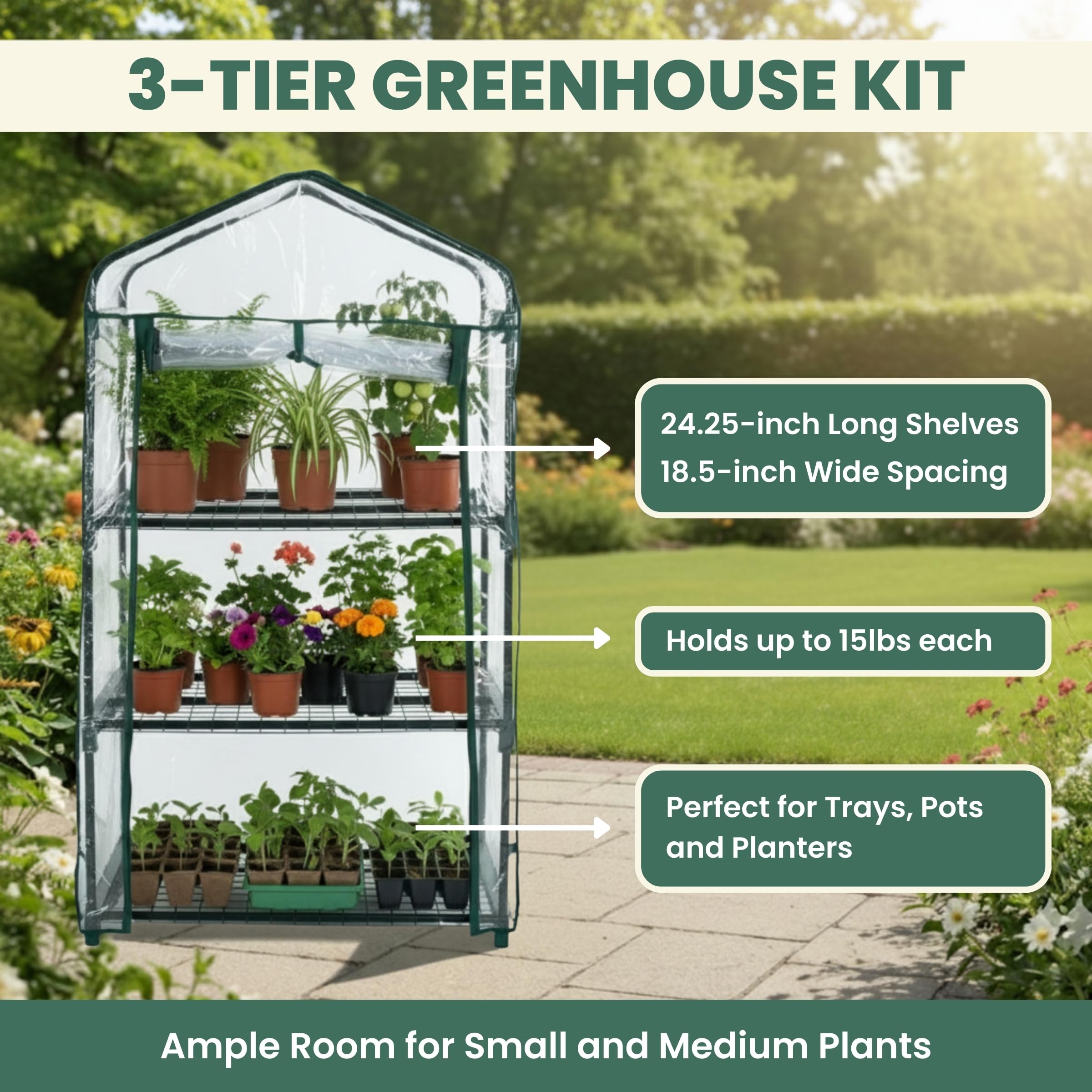Pure Garden greenhouse with zippered door ready for frost protection.
