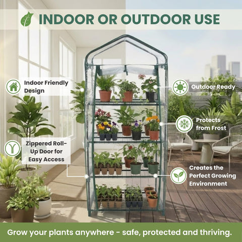 Pure Garden 4-Tier Greenhouse detailed shelves offer ample space for seedlings and flats.