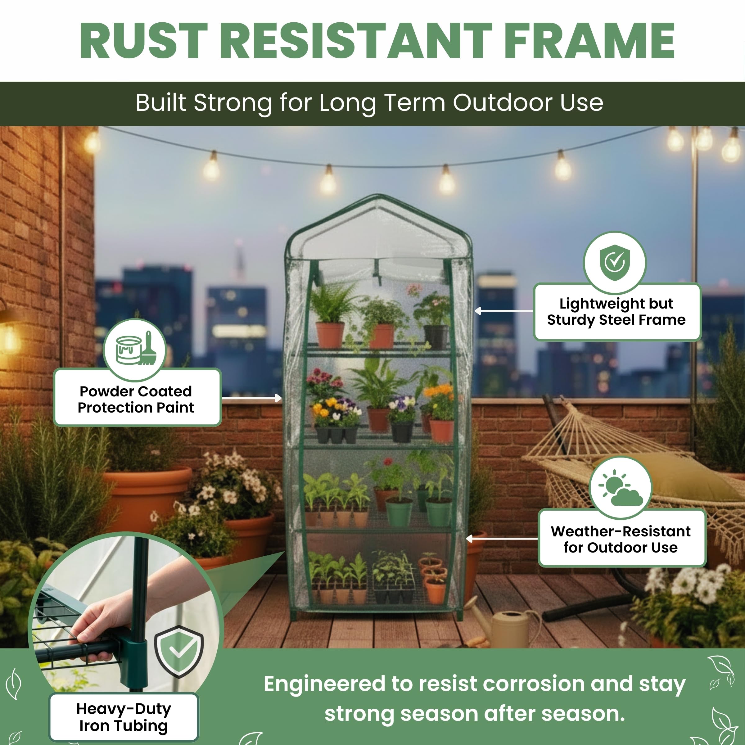 Pure Garden 4-Tier Greenhouse PVC cover and door show roll-up access and protection.