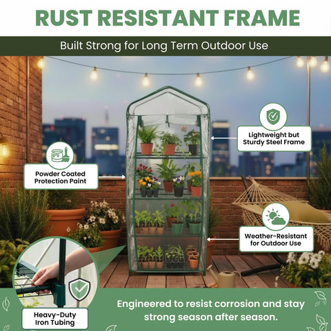 Pure Garden 4-Tier Greenhouse PVC cover and door show roll-up access and protection.