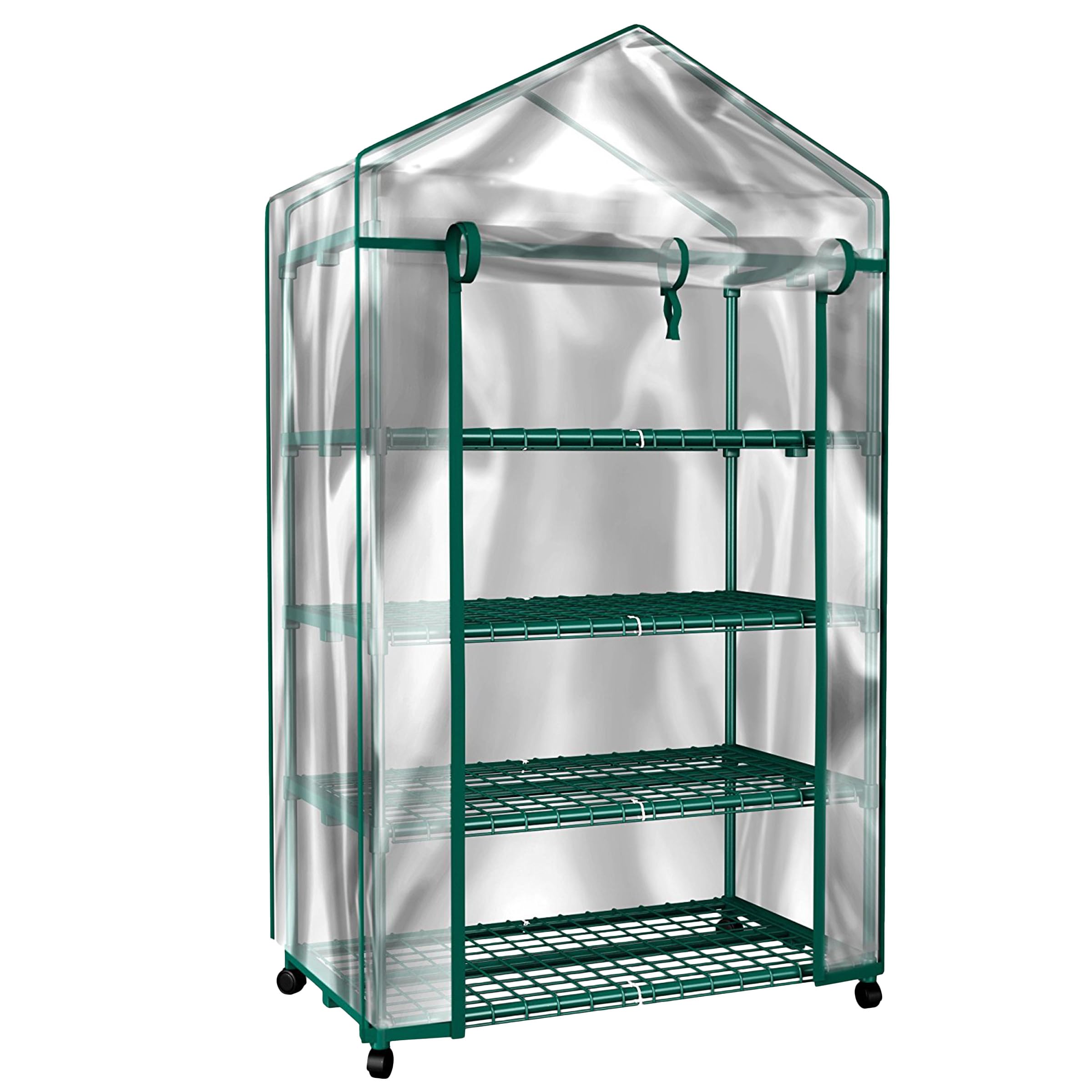 Pure Garden 4-Tier Mini Greenhouse front view with spacious shelves for seedlings