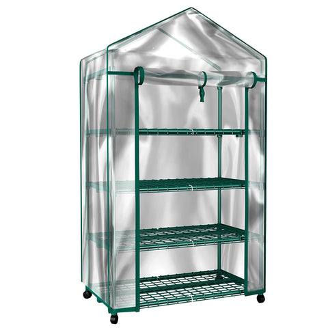 Pure Garden 4-Tier Mini Greenhouse front view with spacious shelves for seedlings