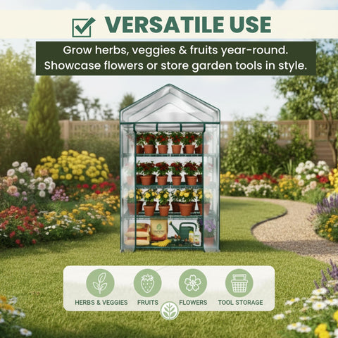 Pure Garden 4-Tier Mini Greenhouse PVC cover with roll-up door for ventilation