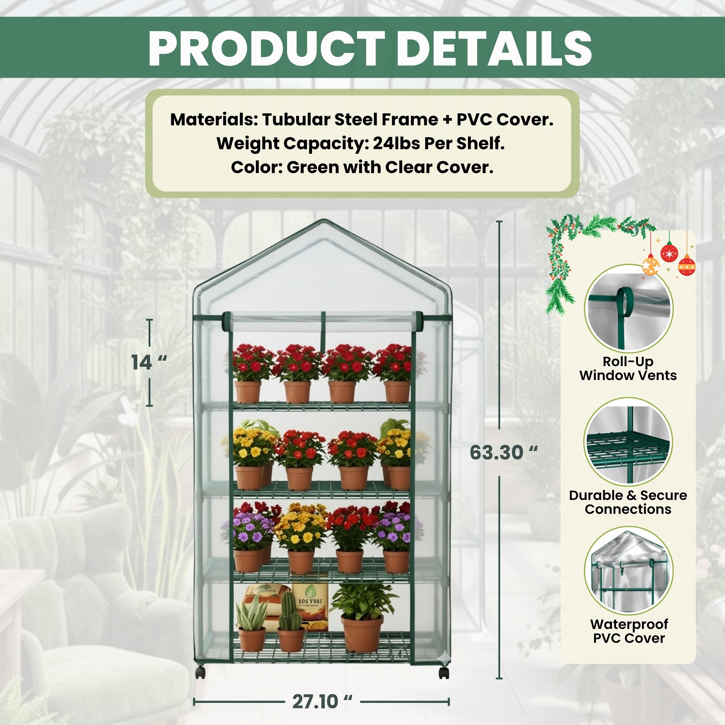 Pure Garden greenhouse shelves filled with pots and trays