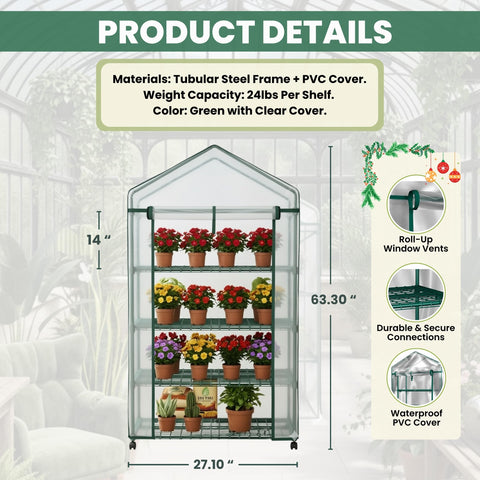 Pure Garden greenhouse shelves filled with pots and trays