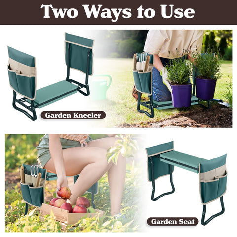 Detachable leg protectors stabilize the kneeler on hard surfaces