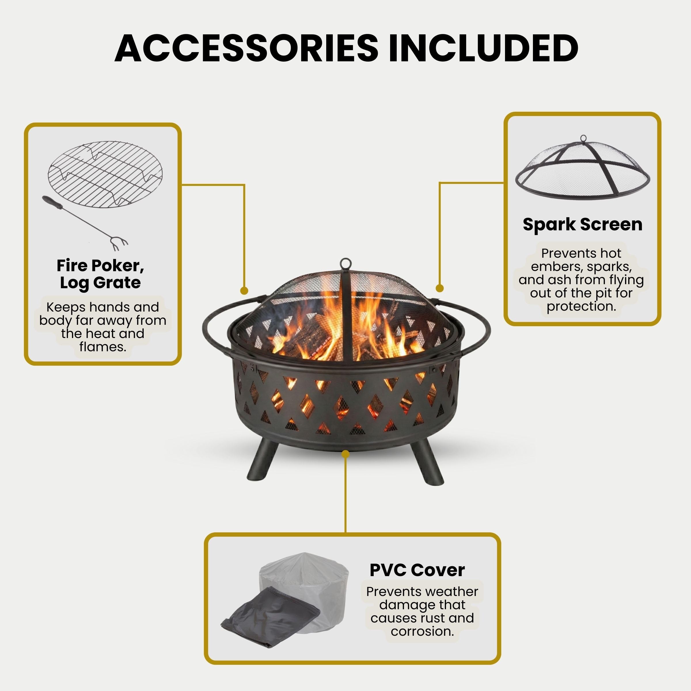 Pure Garden Fire Pit 16-inch log poker enables easier ember management.