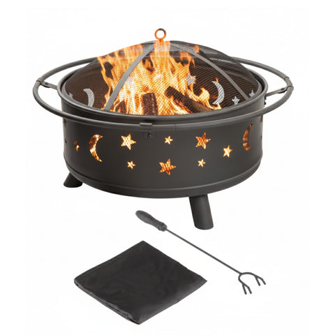 Pure Garden fire pit 32-inch footprint with screen for safe outdoor warmth