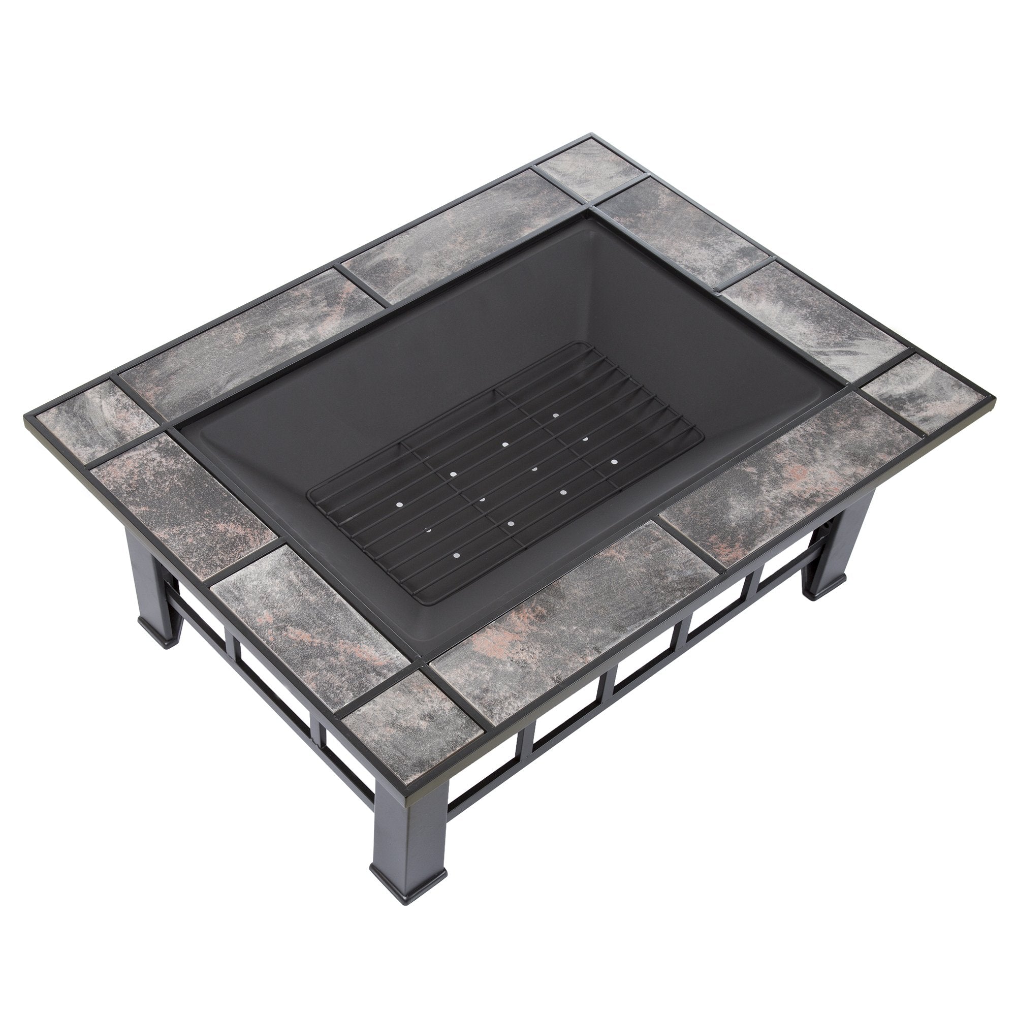 Pure Garden fire pit top 37-inch marble tile on a patio for cozy evenings