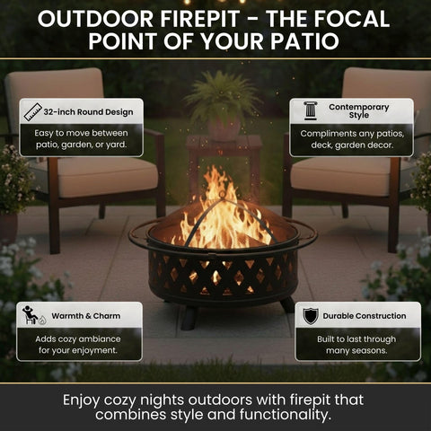 Pure Garden Fire Pit cross-weave pattern adds decorative warmth and curb appeal.