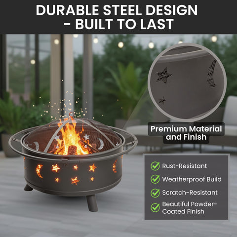 Pure Garden powder-coated steel fire pit offers durable outdoor use