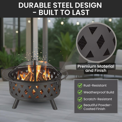 Pure Garden Fire Pit spark screen provides safe flames and neighborly evenings.