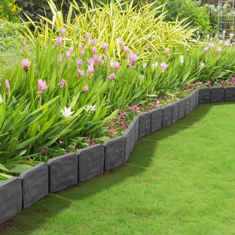 Pure Garden edging close-up showing interlocking pieces and stake-ready design