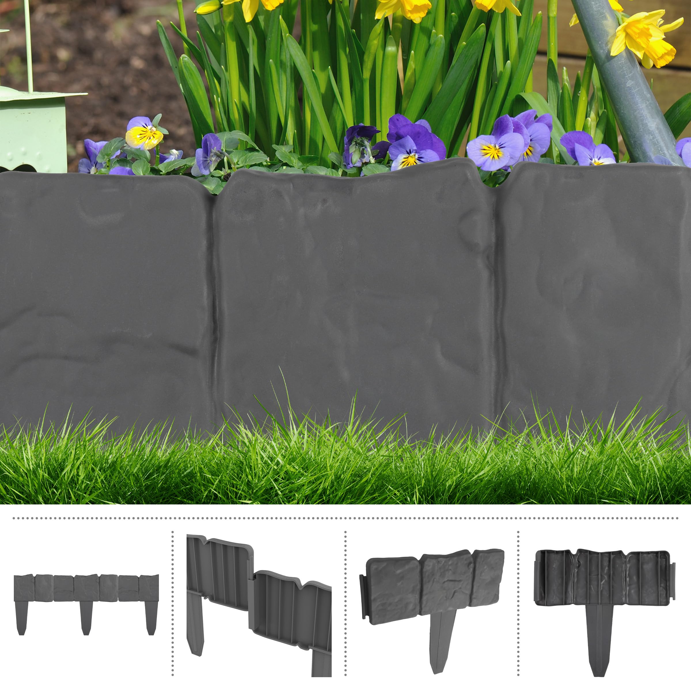 Pure Garden edging installation-ready components arranged along a border