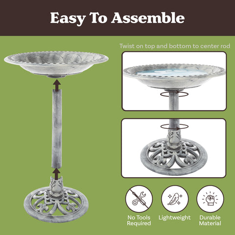 Pure Garden ground stakes lock the bird bath securely, preventing tipping.