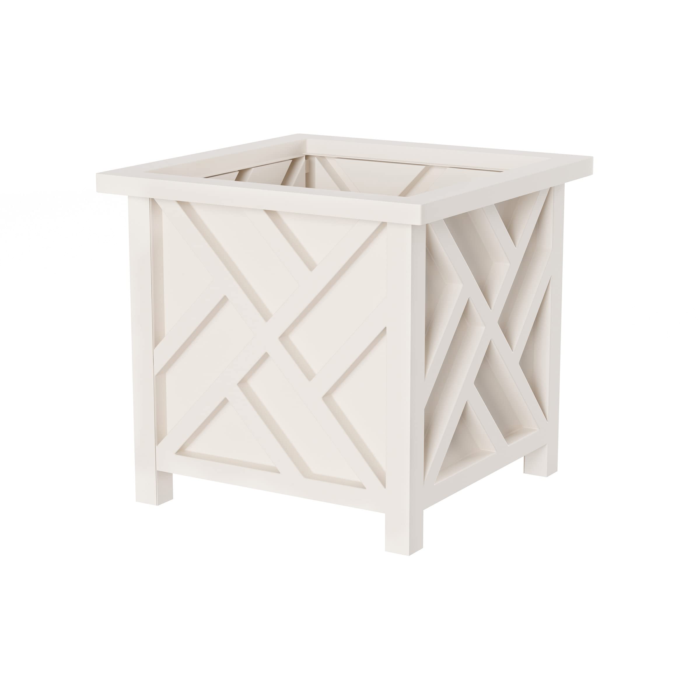 Pure Garden lattice planter box 14.75-inch square white, decorative cover for pots.