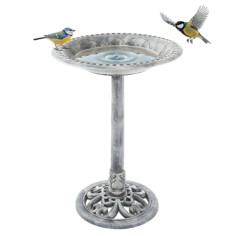 Pure Garden outdoor bird bath with antique gray pedestal enhances garden aesthetics while inviting local birds.