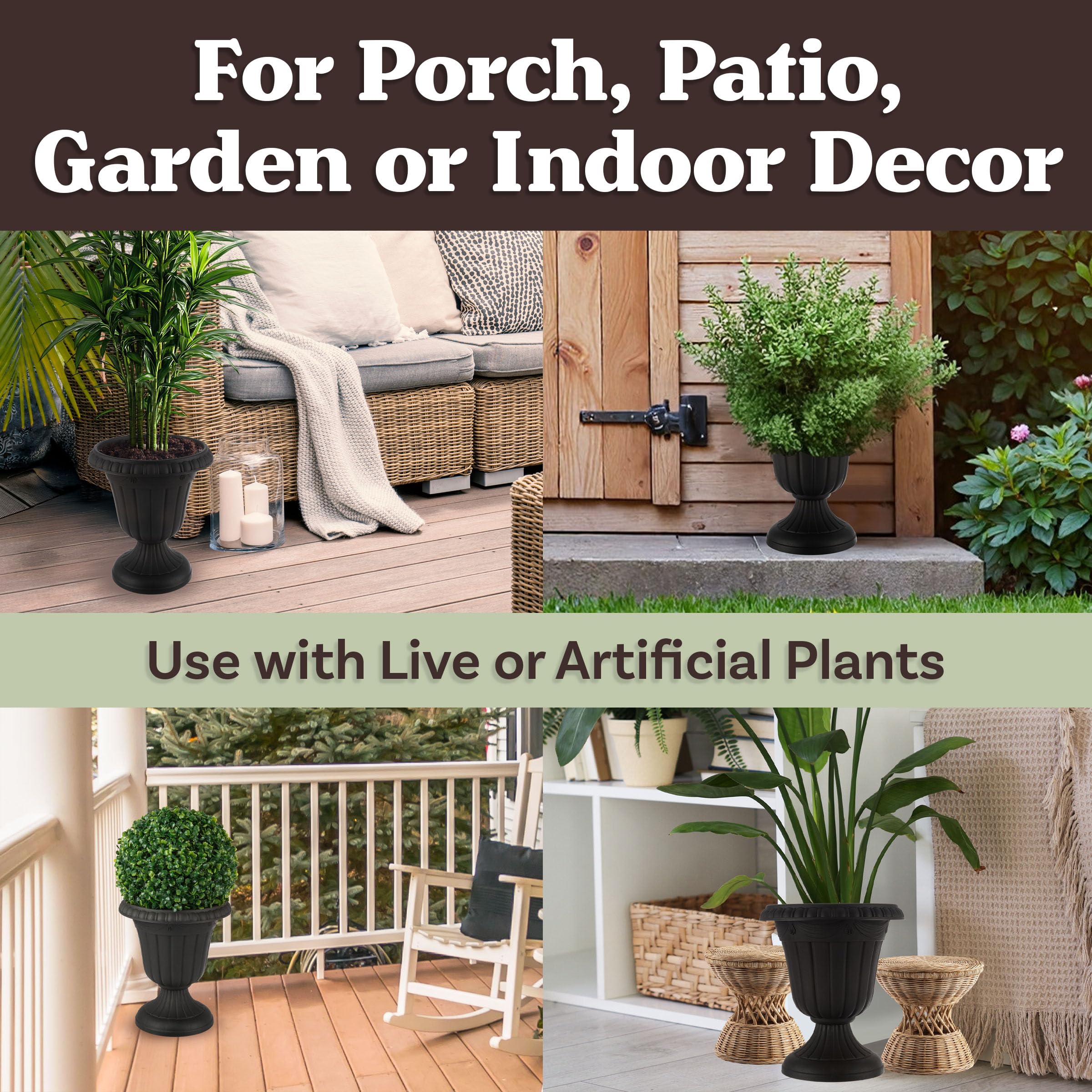 Pure Garden urn planter tool-free twist assembly for easy setup.