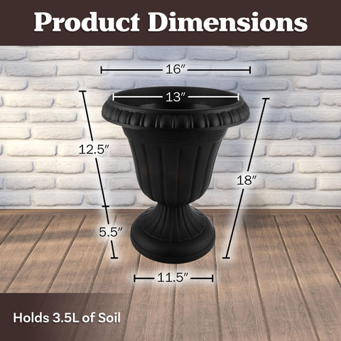 Pure Garden urn planter bottom area with optional drainage holes.