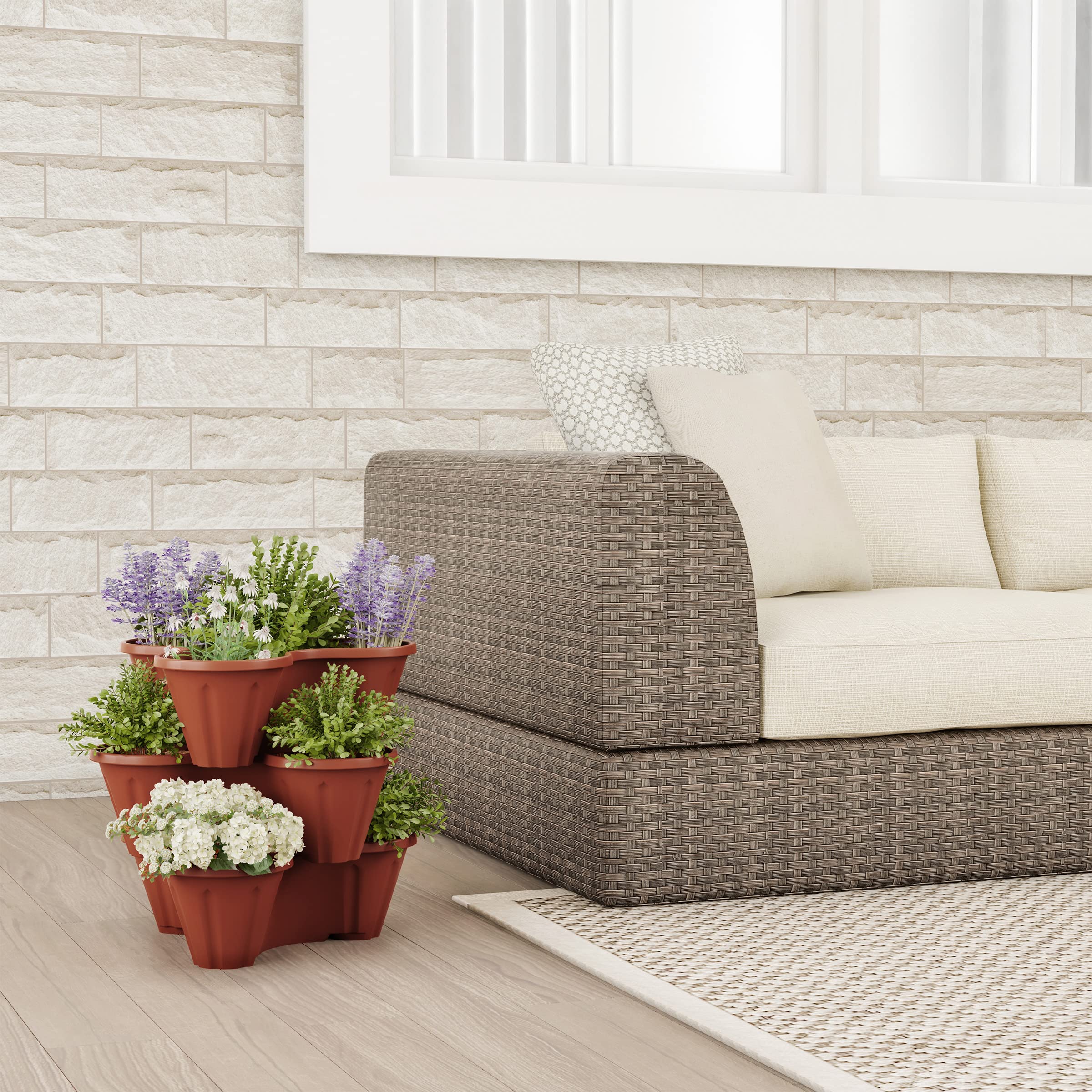 Pure Garden tower features water reservoir and drainage for easy watering.