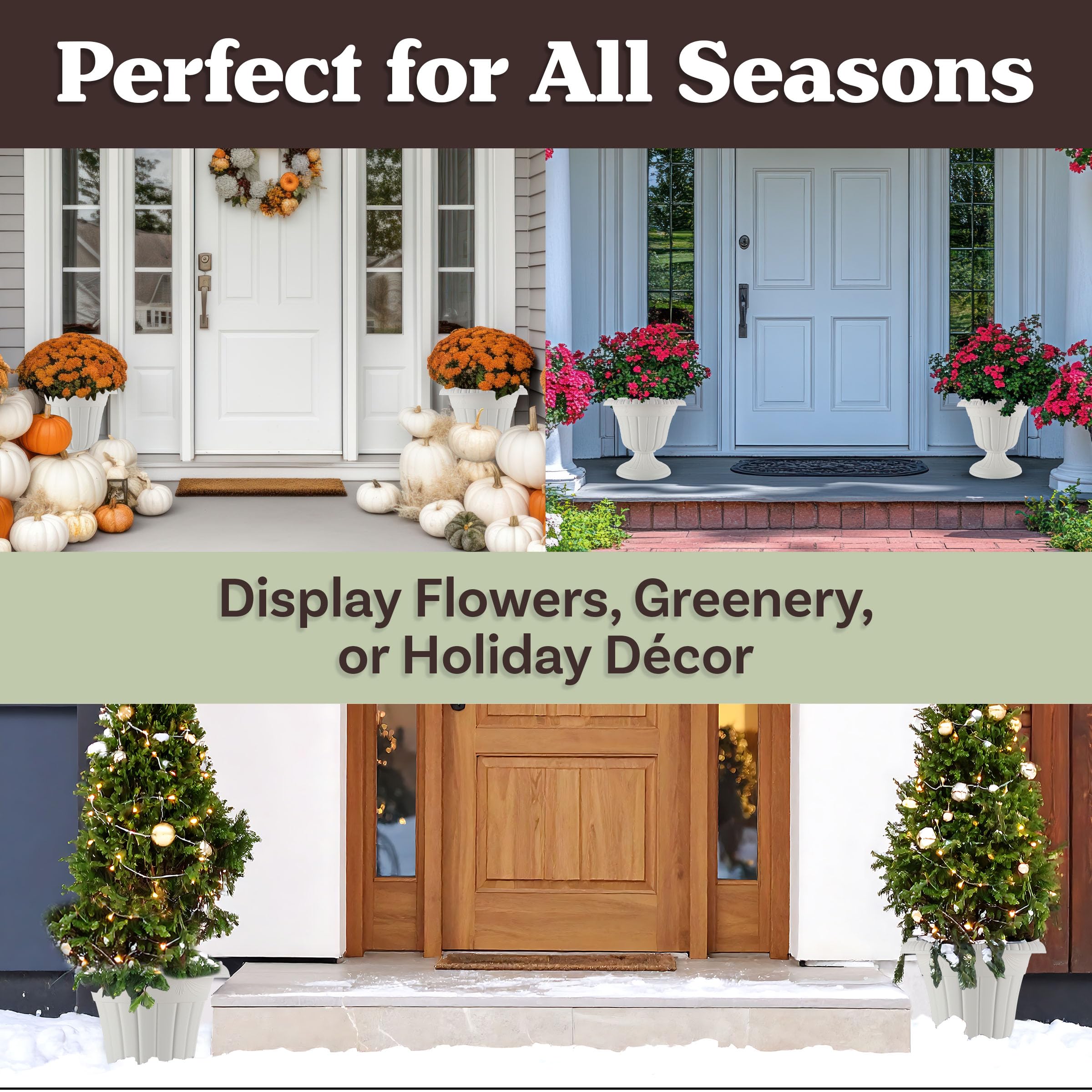 Pure Garden porch décor urn planter on porch with faux greenery display.