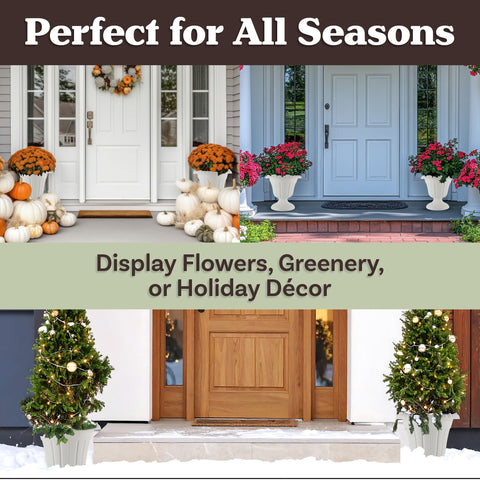 Pure Garden porch décor urn planter on porch with faux greenery display.