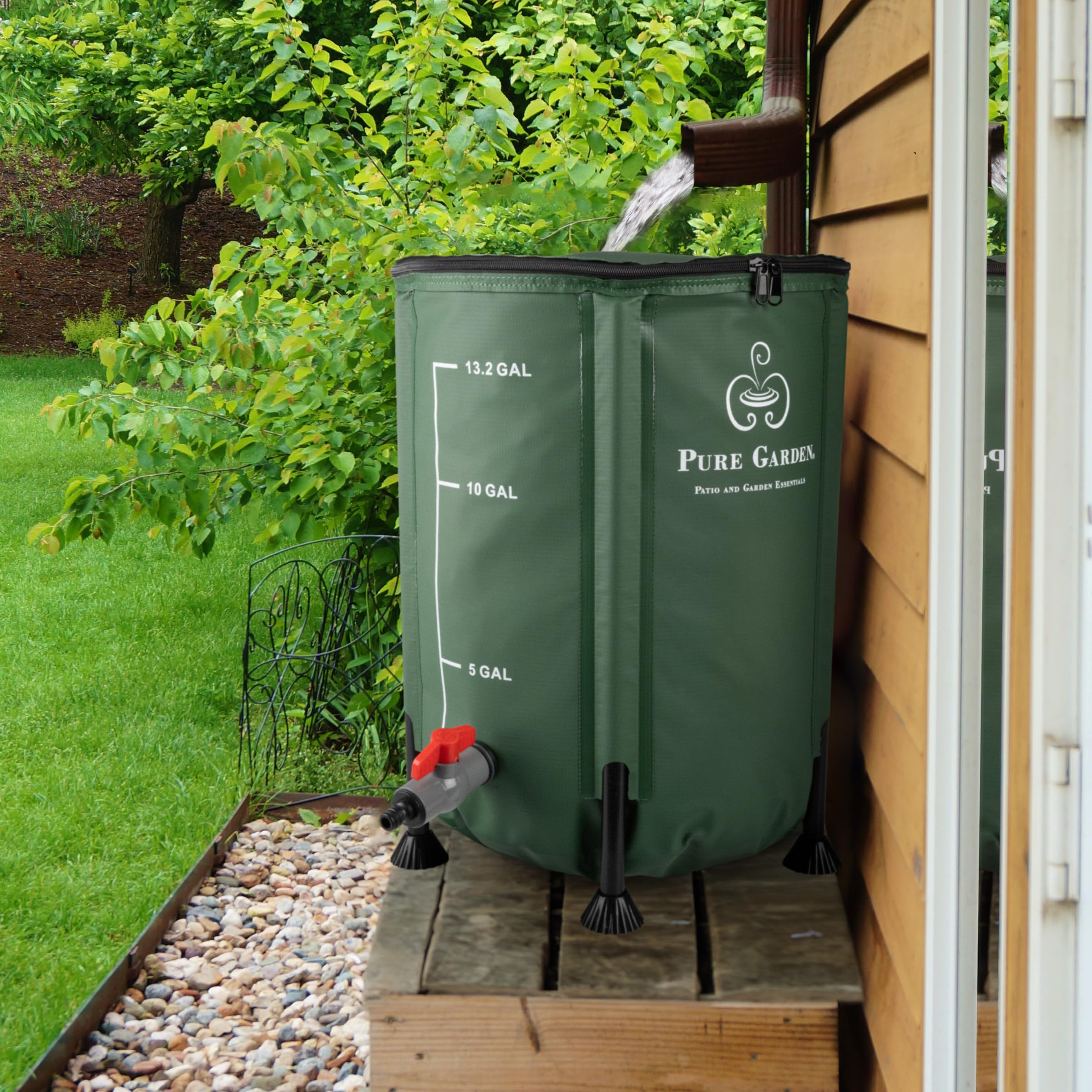 Pure Garden 13.2-gallon capacity supports garden watering without additives.