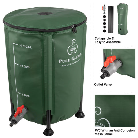 Pure Garden rain barrel mesh-top filter keeps debris out for clean water.