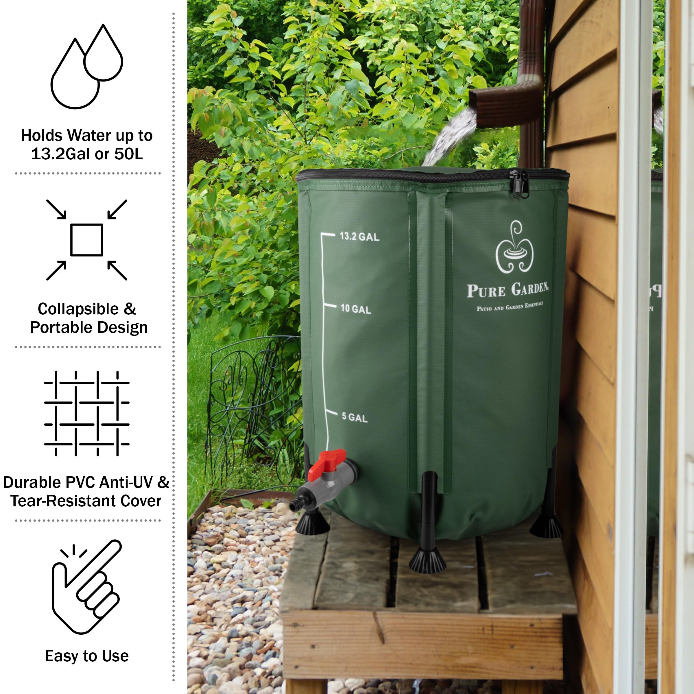 Pure Garden outflow valve provides easy access to collected rainwater.
