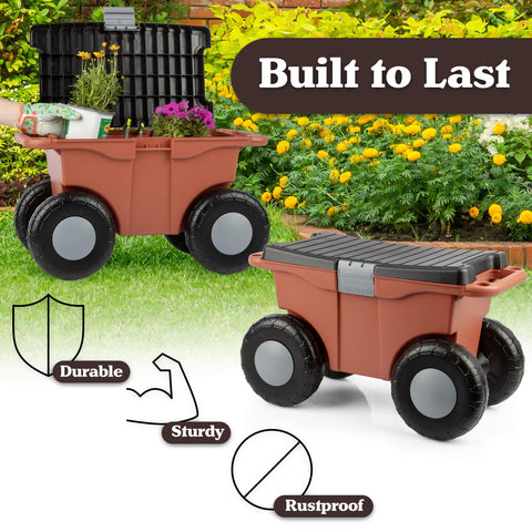 Pure Garden rolling cart with 6-inch wheels navigating grass and uneven ground.