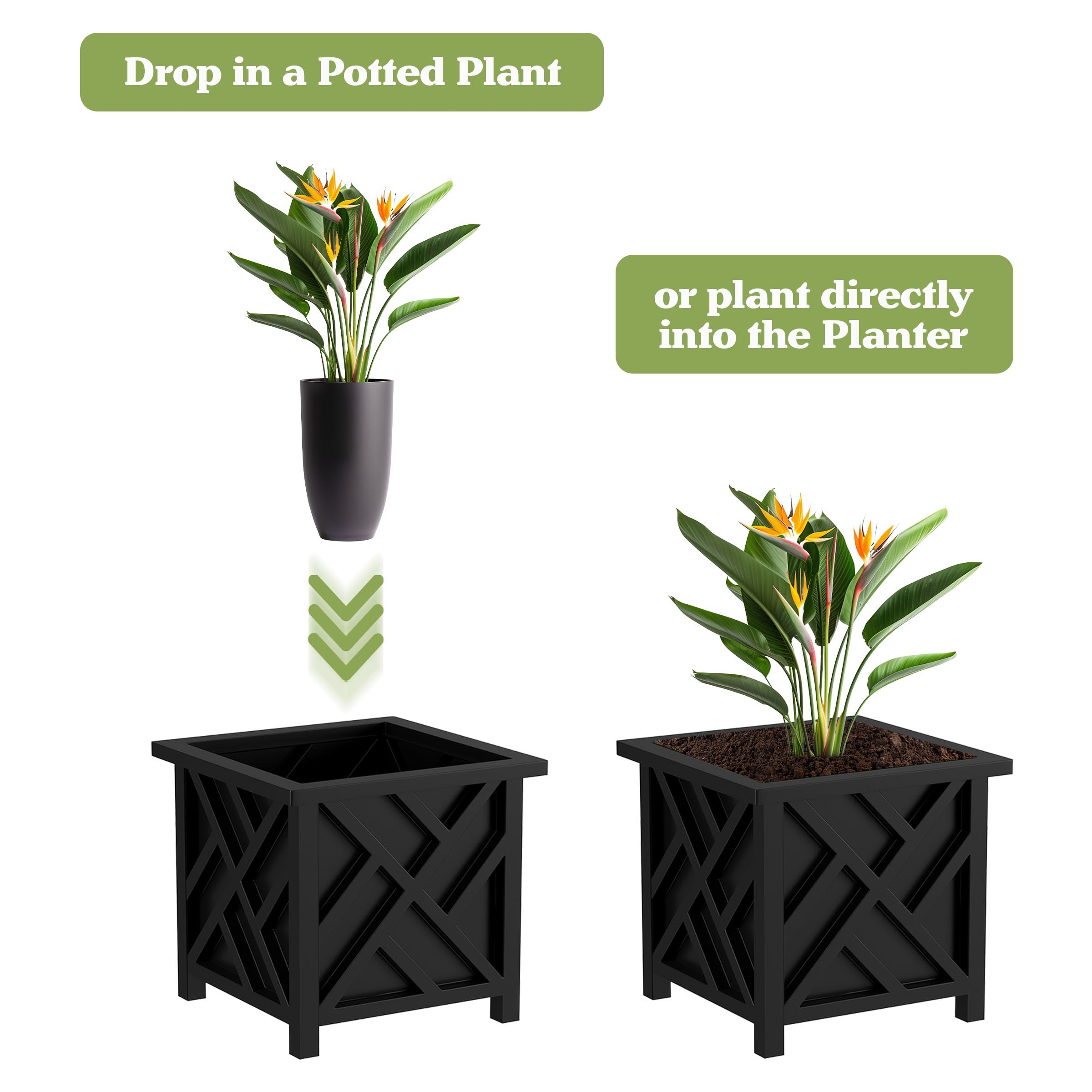 Pure Garden square black planter box fits a corner of the garden