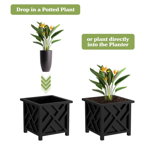 Pure Garden square black planter box fits a corner of the garden