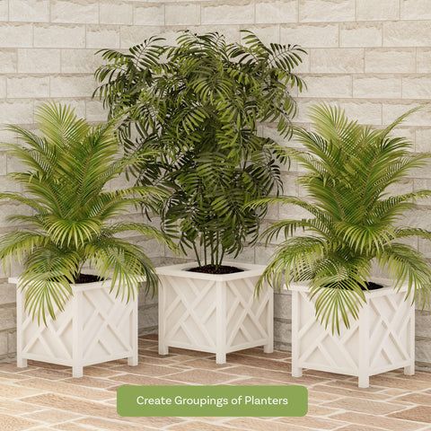 Pure Garden square white planter on deck with style.