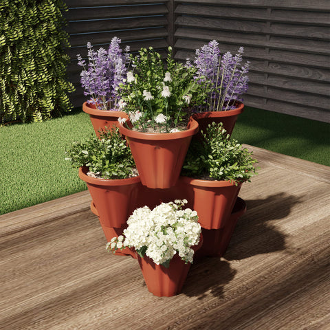 Pure Garden stackable planters assemble quickly for a tiered display.
