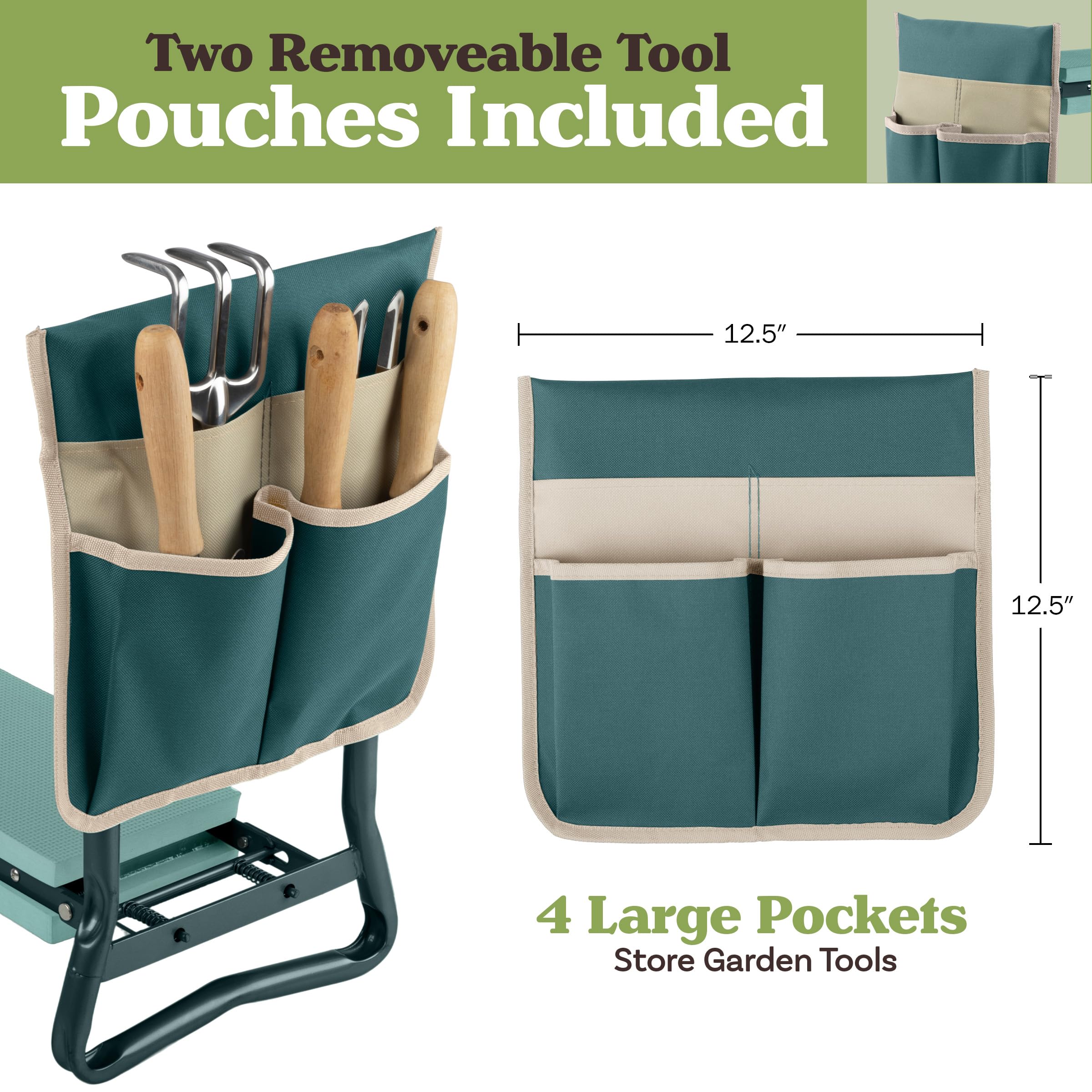 Two removable tool pouches keep essentials within reach