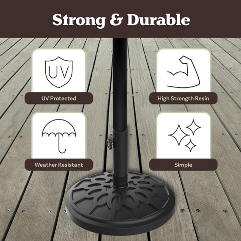 Pure Garden umbrella base weight and mounting bolts shown for quick setup.