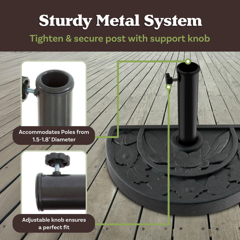 Pure Garden dual-collar fittings fit multiple umbrella pole diameters.