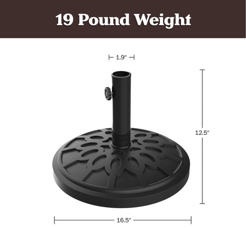 Pure Garden umbrella base dimensions 16.5 by 16.5 by 12.5 inches.