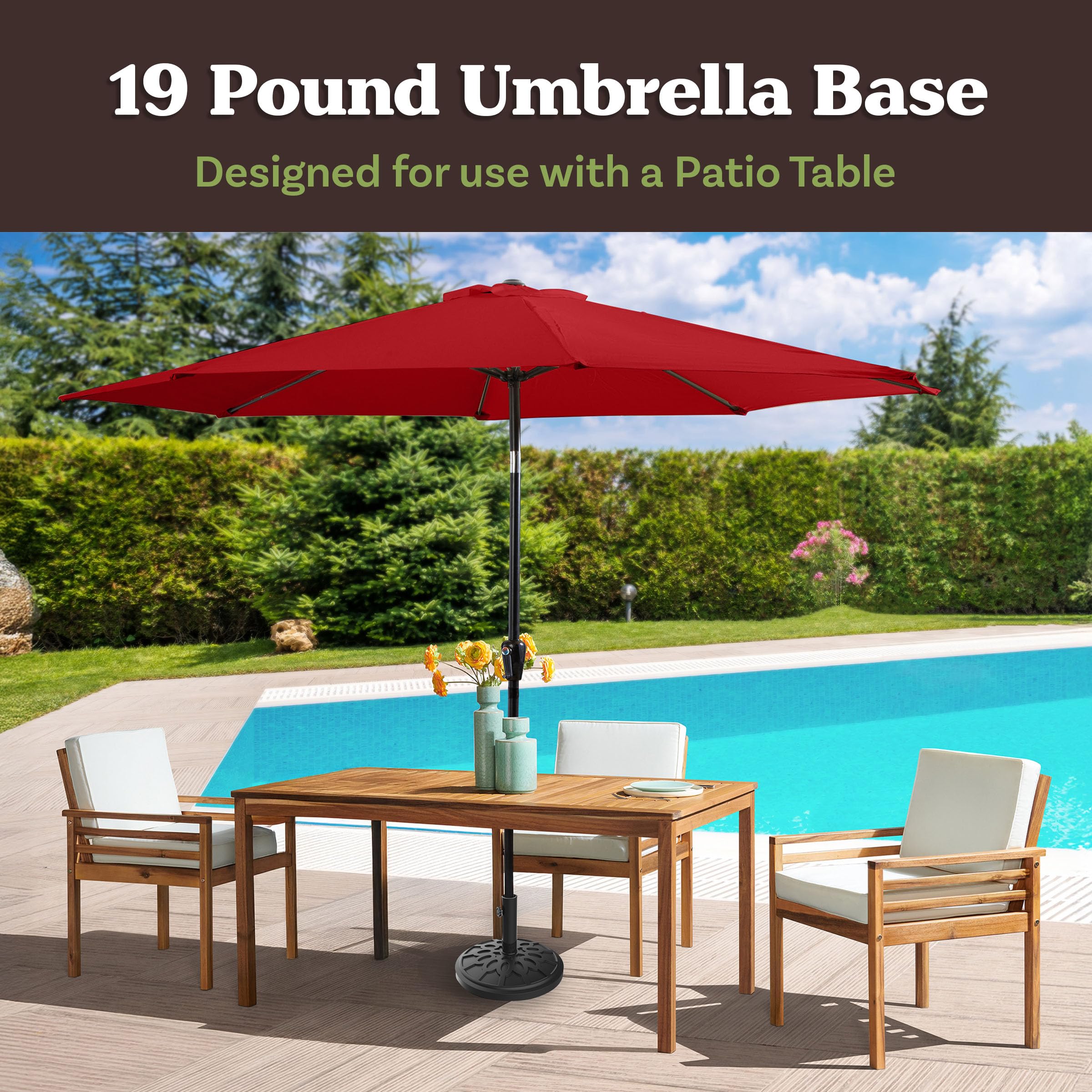 Pure Garden umbrella base top-down view with built-in pole lock for secure setup.