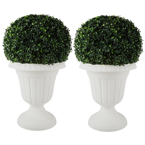 Pure Garden urn planter 16x18 white, front view, classic pedestal style for porch décor.