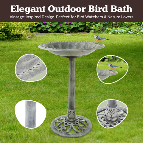 Pure Garden weather-resistant polyresin bowl withstands rain for lasting backyard wildlife enjoyment.