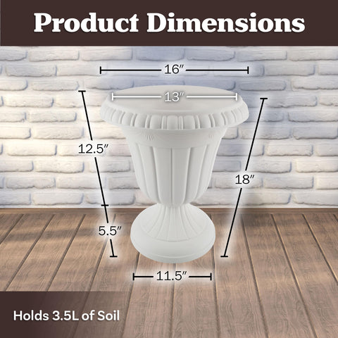 Pure Garden white urn planter used for seasonal display, weather-proof year-round.