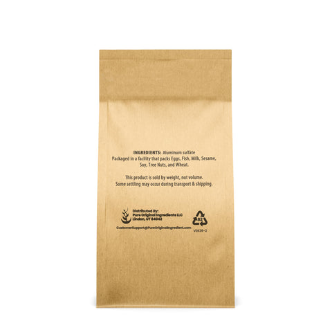 Pure Original Ingredients aluminum sulfate 2 lb container showing iron-free label and usage in gardening.