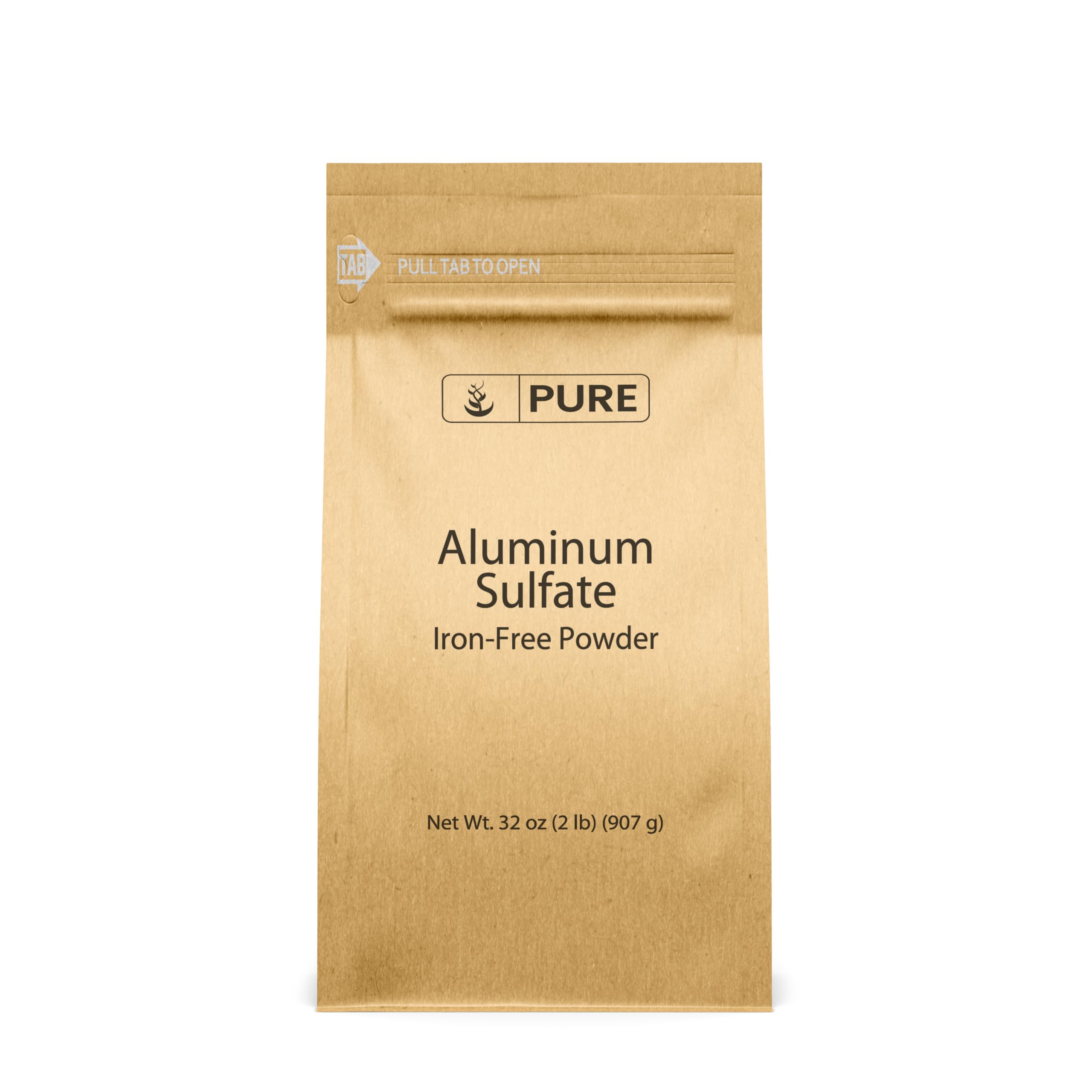 Pure Original Ingredients aluminum sulfate powder in a resealable bag for soil acidification and irrigation.