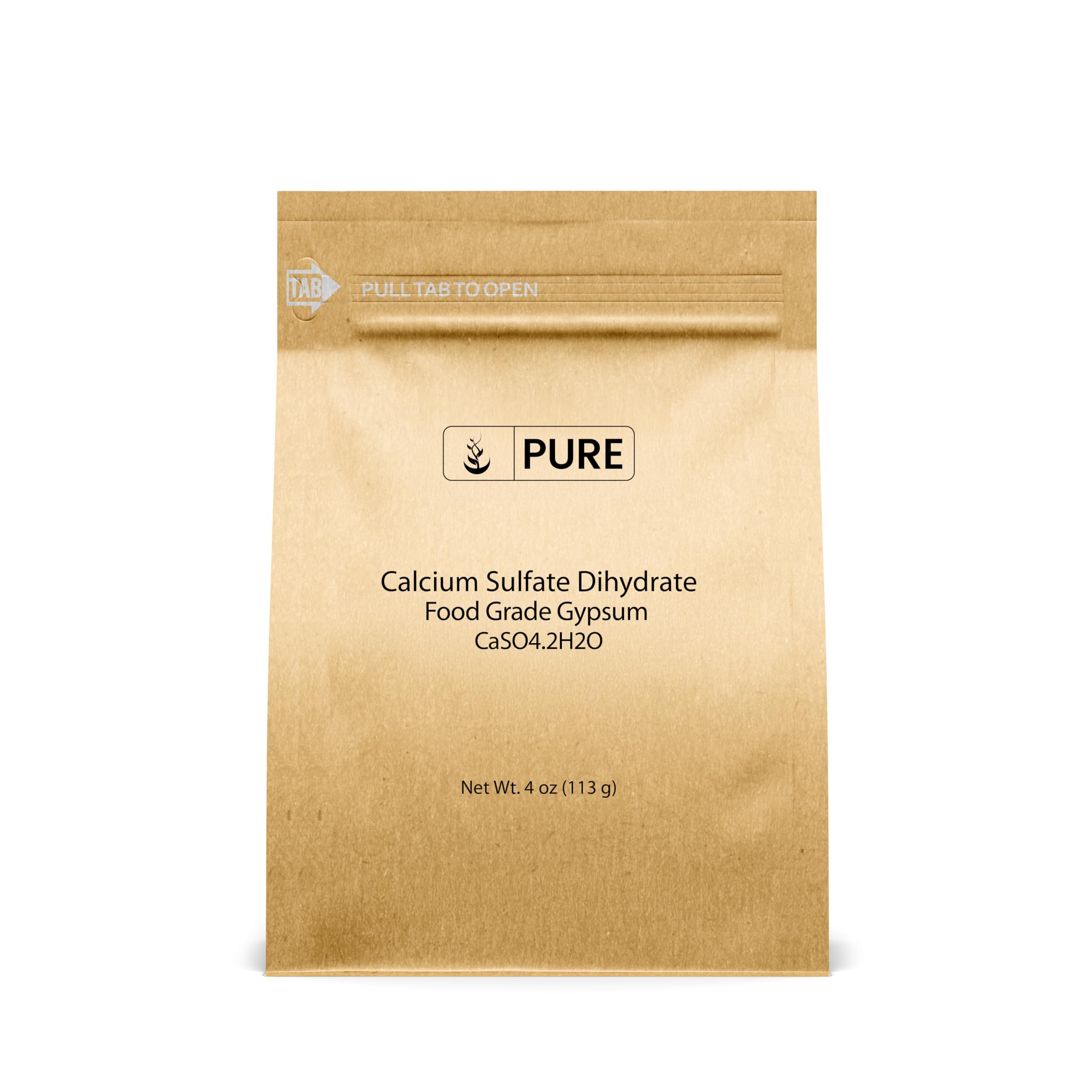 Pure Original Ingredients Calcium Sulfate bottle shows pure powder ideal for baking and water treatment.