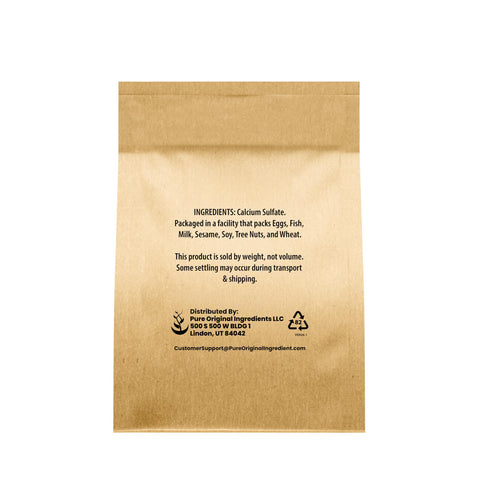 Pure Original Ingredients Calcium Sulfate pour action highlights controlled dosing for baking and gardening.